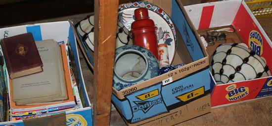 Oriental ceramics, shells & Tiffany style wall shades etc